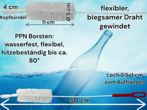 Flaschenbürste gebogen, länglich